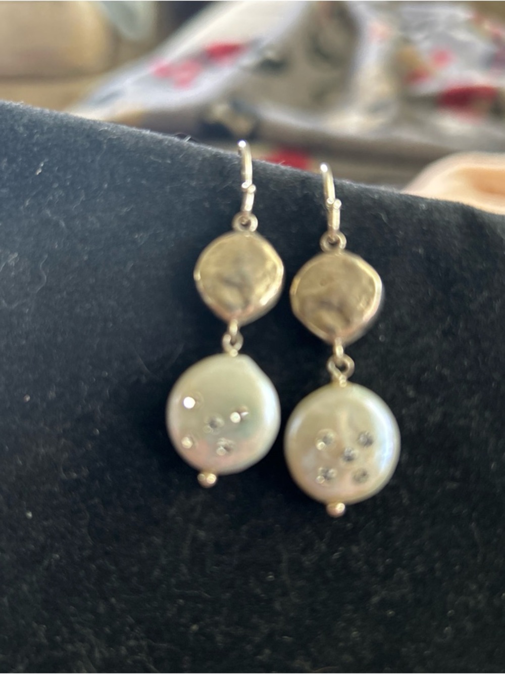Silpada Sterling Silver Drop Earrings  Pearl Discs With Swarovski Crystal Rare - Picture 3 of 6